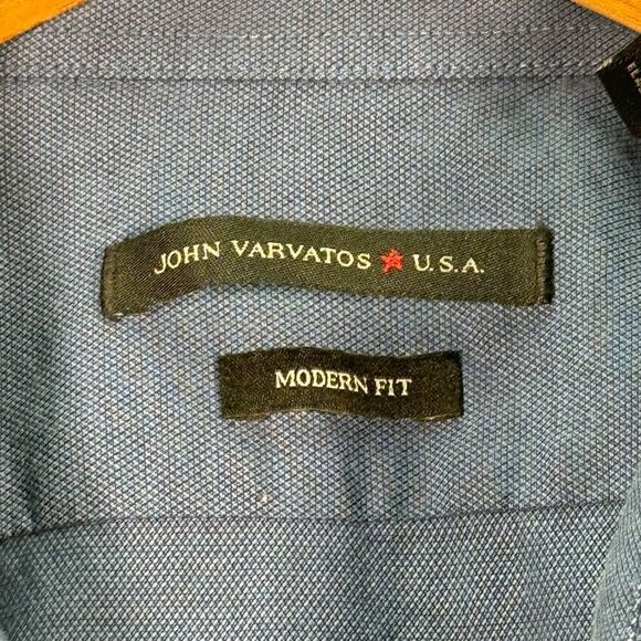 John Varvatos Button Up Shirt Mens 17 1/2 Regular Blue Modern Fit Casual‎ Solid - Picture 4 of 9